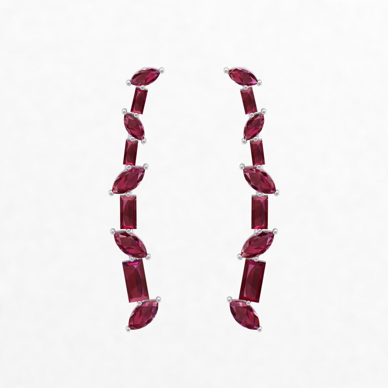 14K Curved Helix Earring Ruby Ear Crawler Ruby Piercing Ear Crawler Marquise Ruby Cartilage Earrings