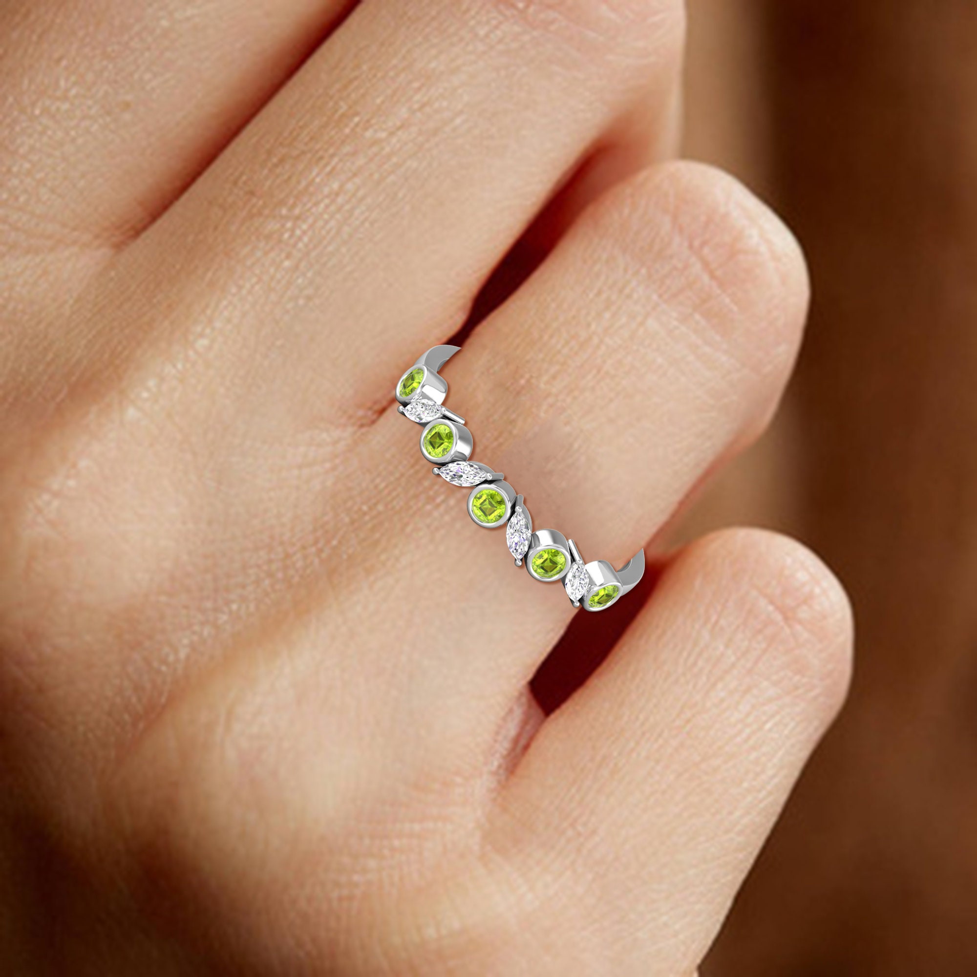 Thin Peridot Eternity Ring 14k Solid Gold Ring Modern Etsy