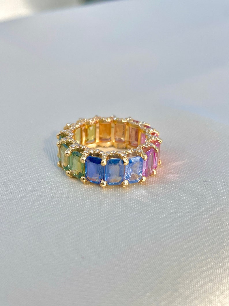 Rainbow Sapphire Ring 14K Solid Gold Multicolor Sapphire - Etsy