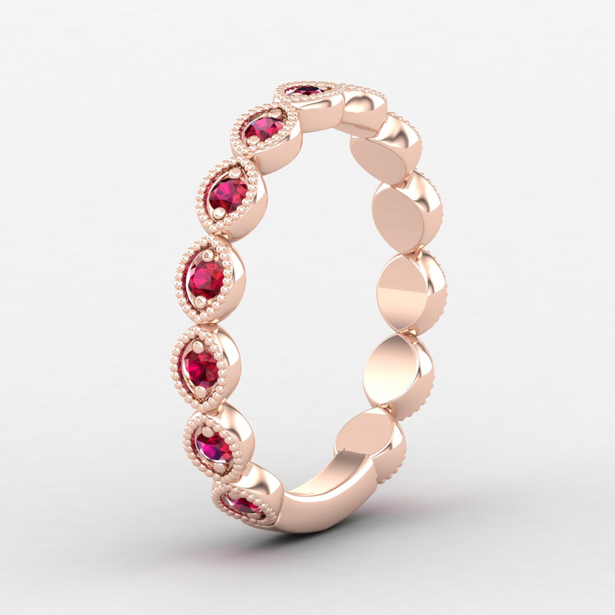 Rose Gold Ruby Eternity Ring 14k Gold Ring Stackable Ruby | Etsy