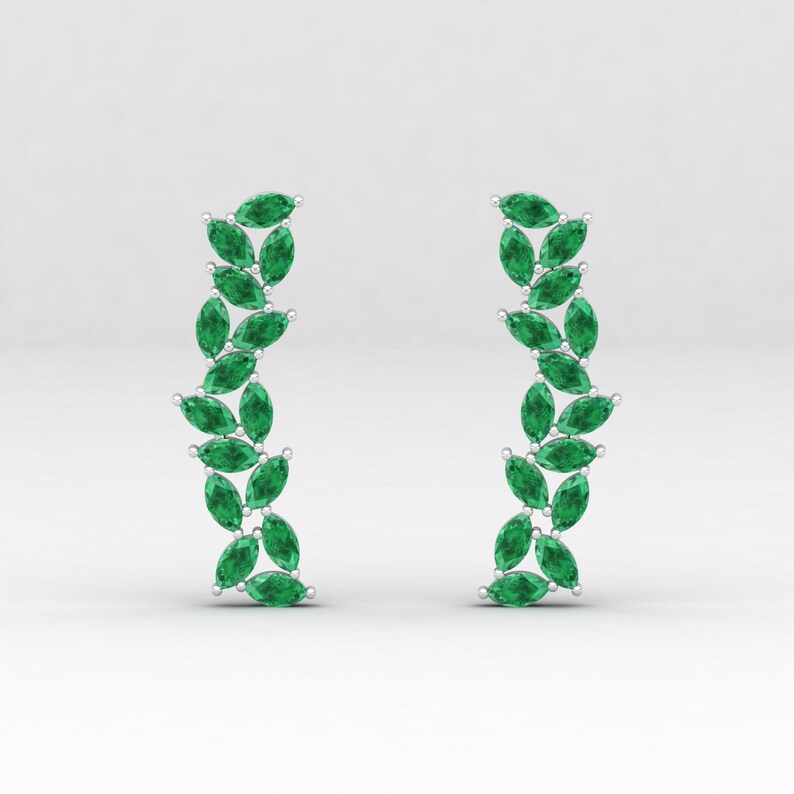 Natural Emerald Piercing Crawler Earrings Emerald Cartilage Earrings 14K Curved Emerald Earrings Ear Climbers Emerald Piercing