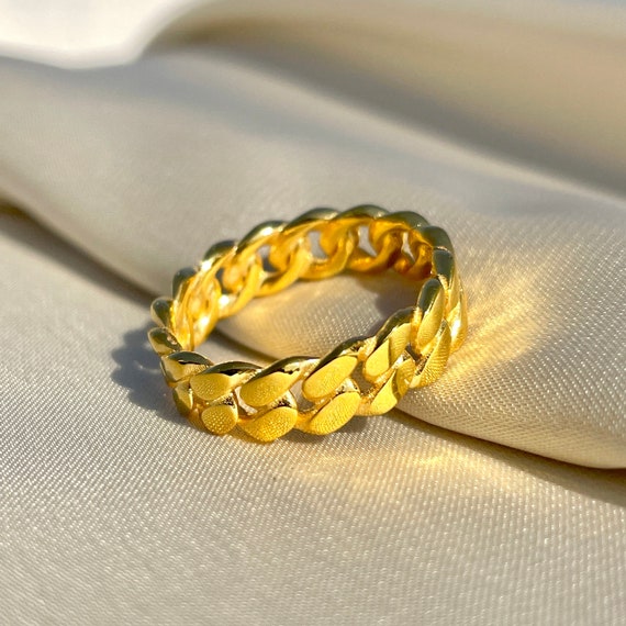 Gold Chain Ring, Gold Stacking Ring, Thick Chain Ring, Curb Chain