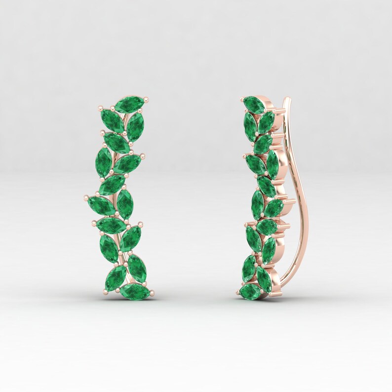 Natural Emerald Piercing Crawler Earrings Emerald Cartilage Earrings 14K Curved Emerald Earrings Ear Climbers Emerald Piercing