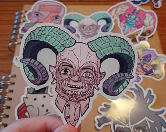 Skull Horns Helmet, Creepy Kid Sticker