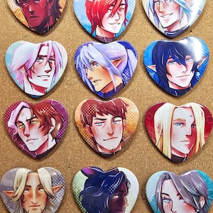 Final Fantasy XIV Endwalker Dawntrail 2.25&quot;x2&quot; Inch Heart Buttons SERIES A