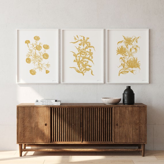 Exotic Botany Gold Flowers Modern Flower Print Vintage | Etsy