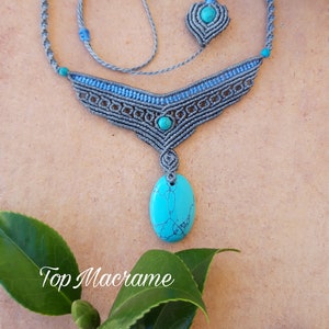 Handmade necklace with turquoise, macrame necklace