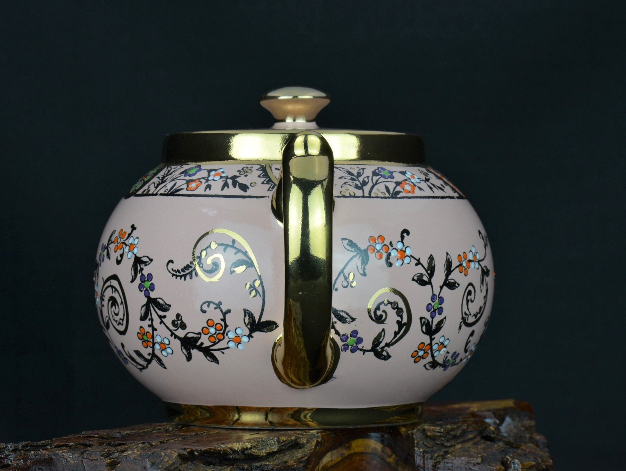 Gibson & Son Pink and Gold Floral Teapot 1920's Teapot Etsy