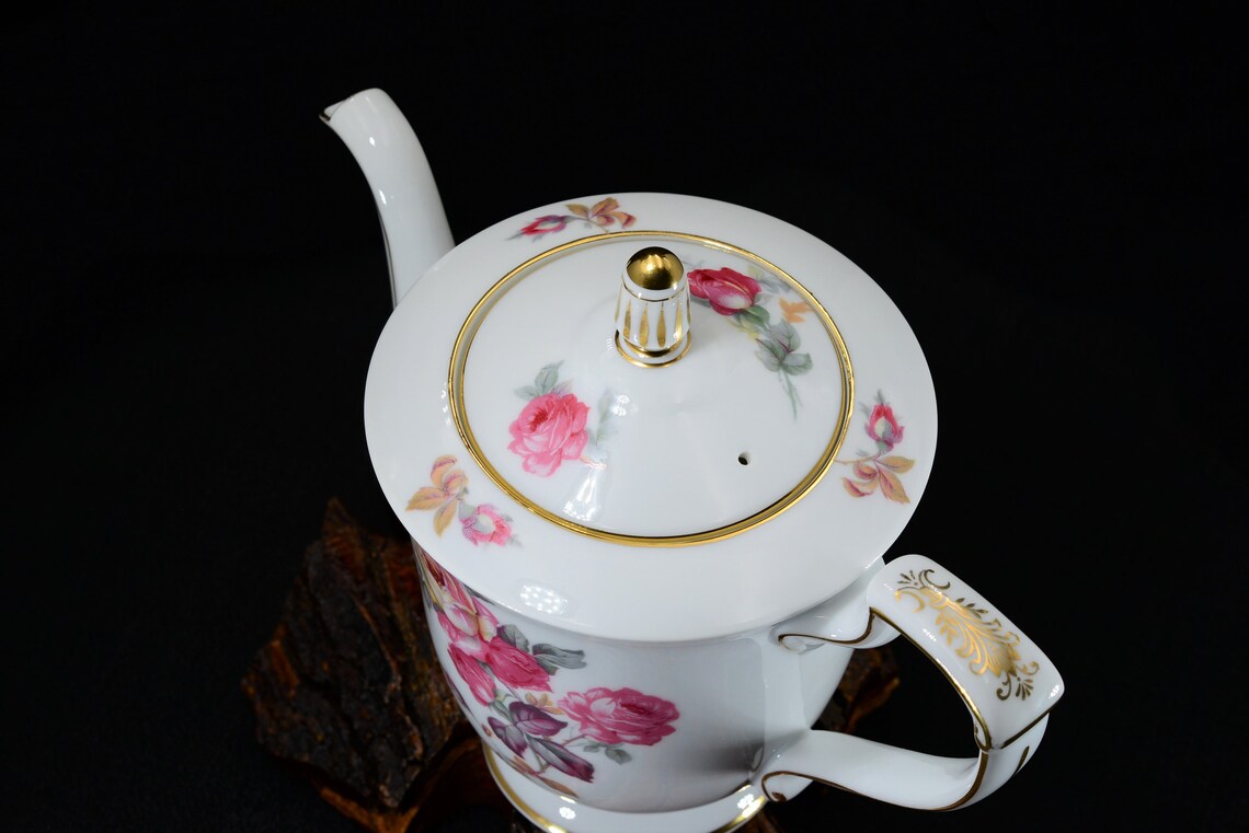 Sango China Teapot Vintage Sango SAN5 Tea Pot Pink & Yellow Etsy