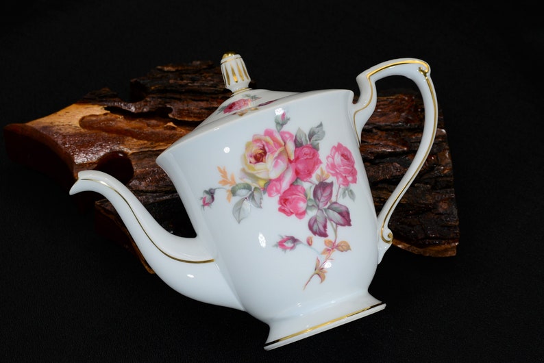 Sango China Teapot Vintage Sango SAN5 Tea Pot Pink & Yellow Etsy