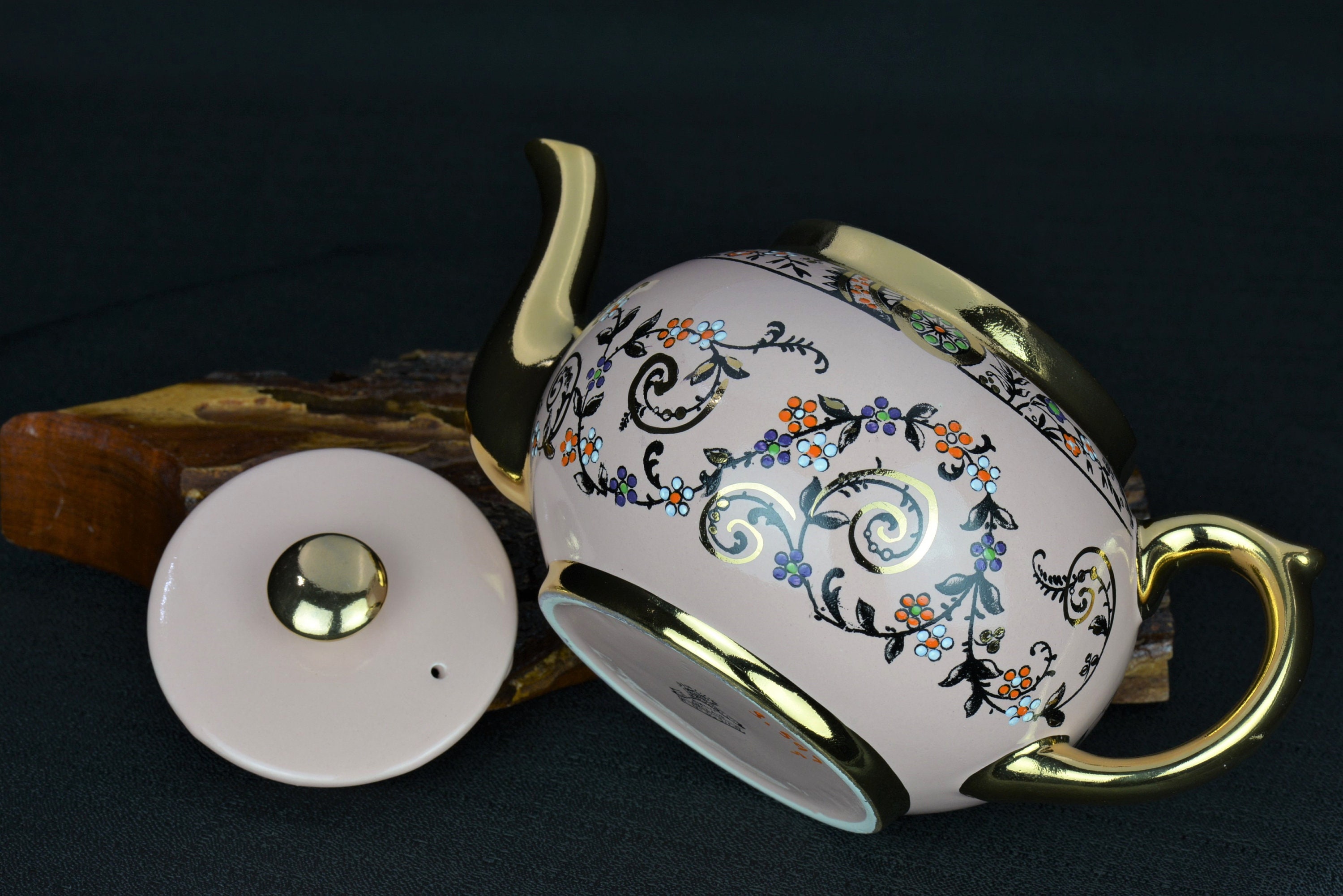 Gibson & Son Pink and Gold Floral Teapot 1920's Teapot Etsy