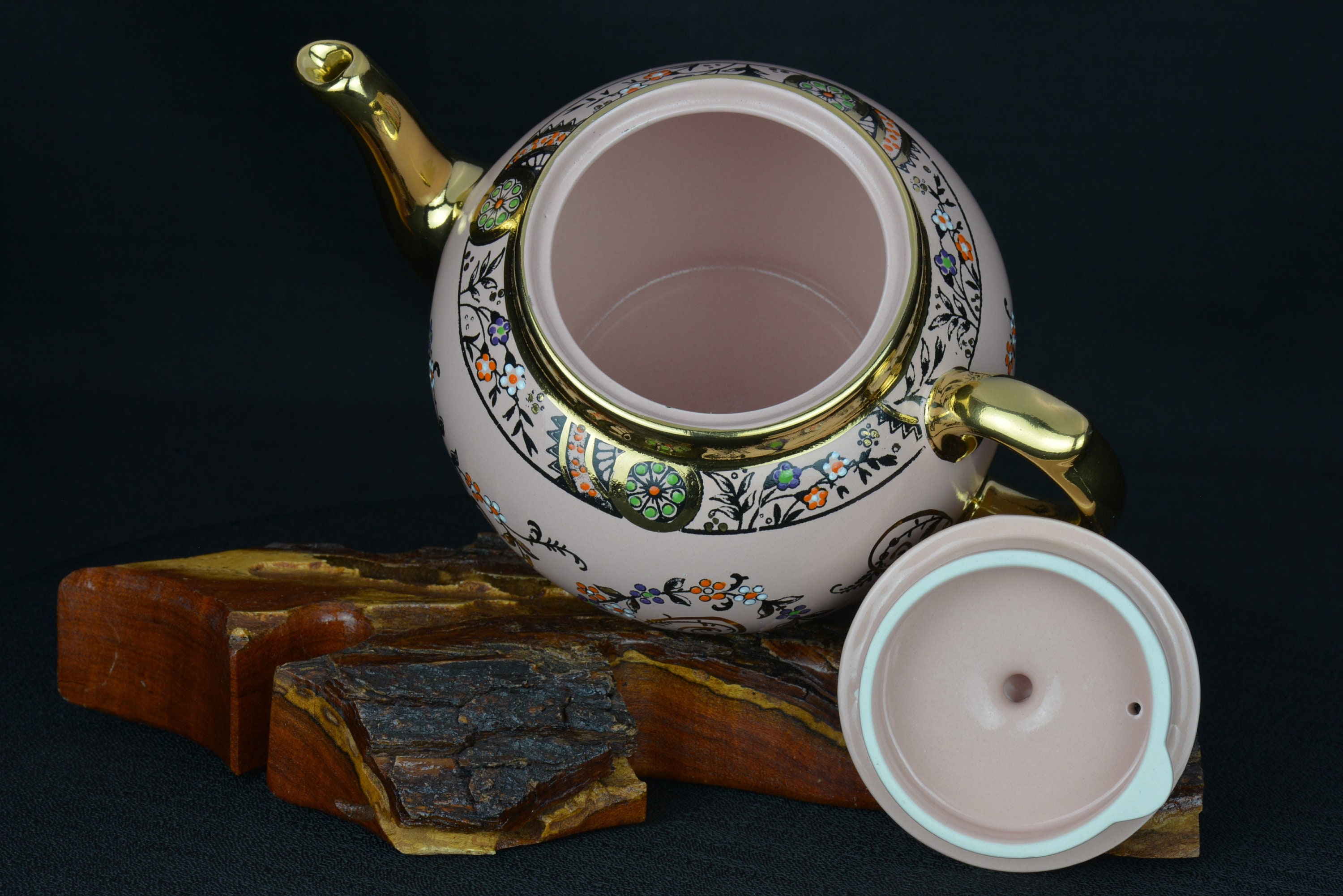 Gibson & Son Pink and Gold Floral Teapot 1920's Teapot Etsy