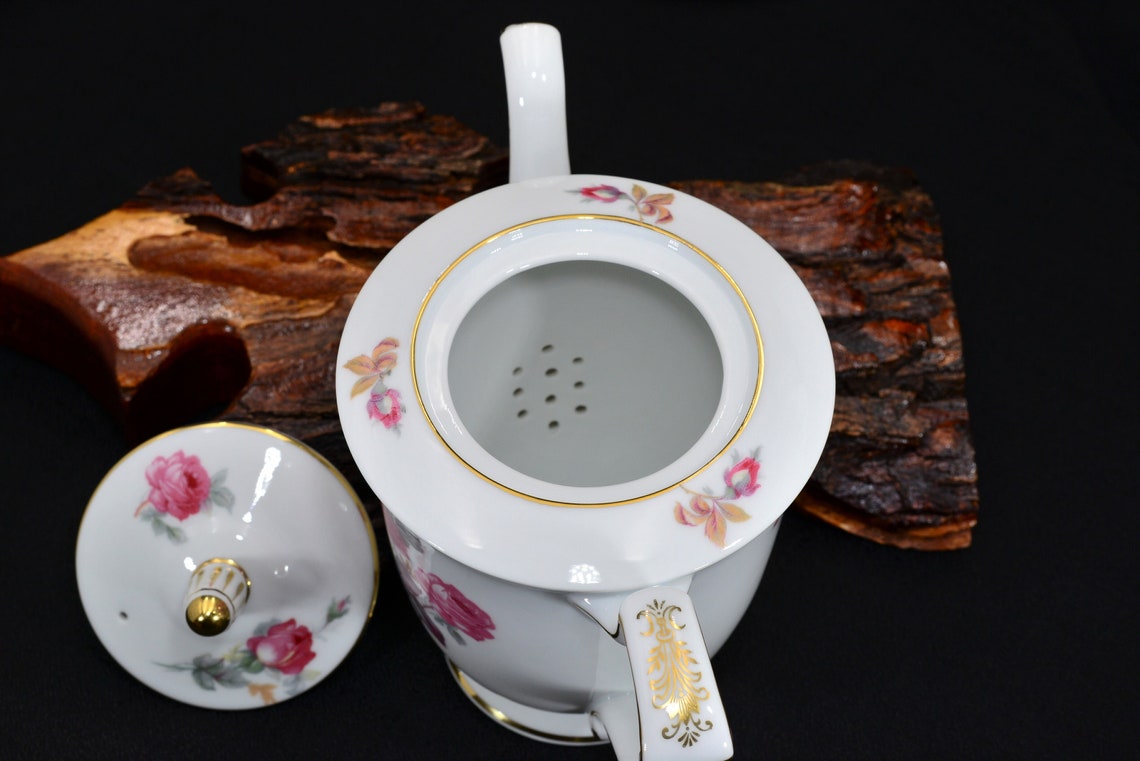 Sango China Teapot Vintage Sango SAN5 Tea Pot Pink & Yellow Etsy