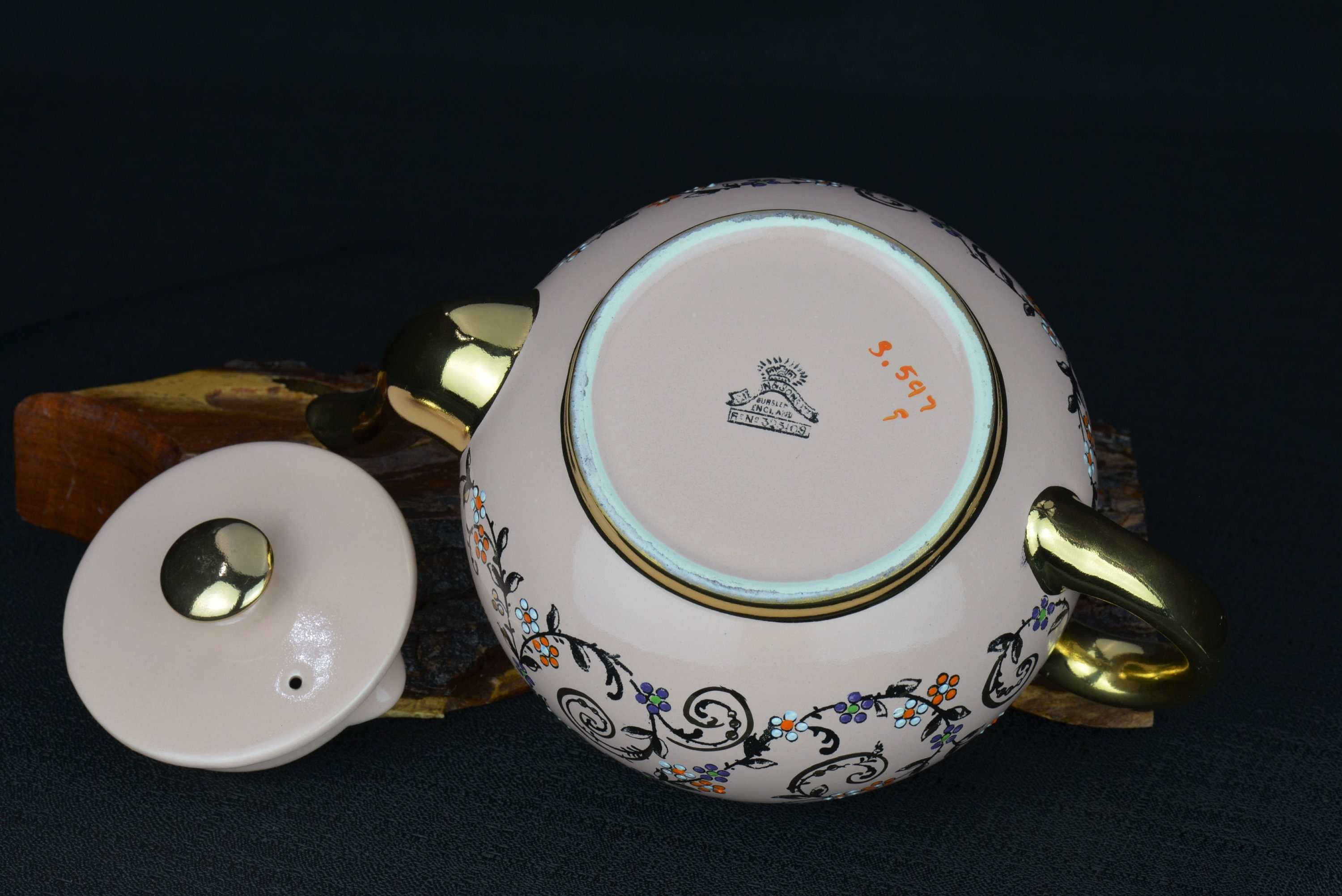 Gibson & Son Pink and Gold Floral Teapot 1920's Teapot Etsy