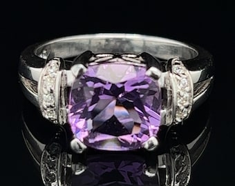 Natürlicher Amethyst Ring Kissenform Versprechen Ring 925 Sterling Silber Februar Birthstone Verlobungsring Geschenk für Sie