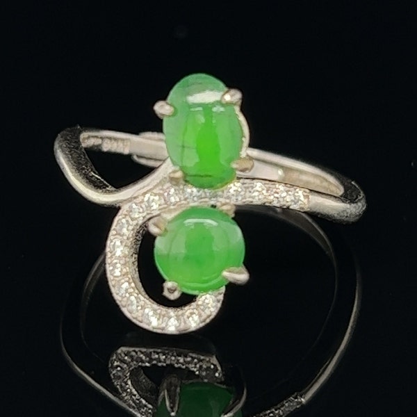 Handmade 925 Sterling Silver Imperial Green Jadeite Adjustable Ring