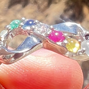 Multi stone Handmade Infinity Ring with Sapphire Emerald Jade Garnet Ruby Gemstones