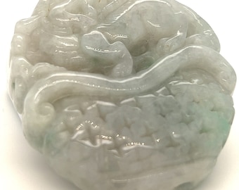 Authentic Jadeite Grade A Hand Carved Burmese Dragon Jade Pendant