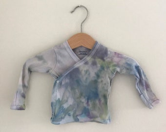 hand dyed kimono shirt, 0-3 month // ice dye / tie dye / baby / unisex / long sleeve