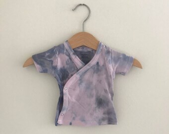 hand dyed kimono shirt, 0-3 month // ice dye / tie dye / baby / unisex / short sleeve