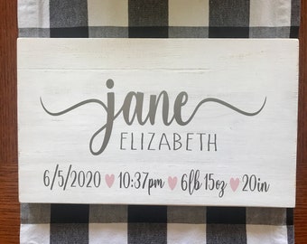 Personalized Baby Name / Birth Announcement Wooden Nursery Sign