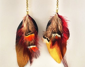 Fire on the Mountain Dangle Feather Earrings