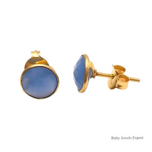Gold Plated Blue Chalcedony Earrings: Handmade Sterling Silver Gemstone Jewelry