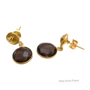 Smoky Quartz & Citrine Dangle Earrings: Sterling Silver Boho Jewelry