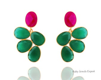 Ruby And Emralde Earrings - Earring Elegant Ruby and Emerald Earrings – Vintage Style Gemstone Jewelry | Birthstone Dangle Earrings
