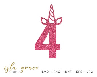 4th Birthday Unicorn Horn SVG: Number 4 Decal (Digital Files)