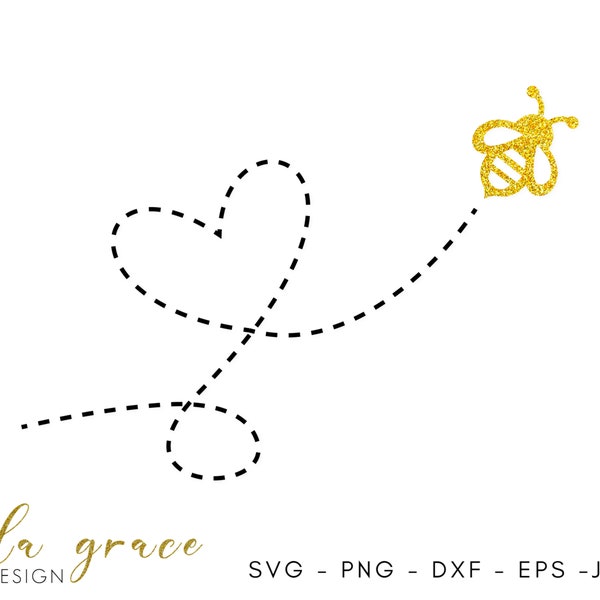 Bee SVG,  Flying Bee SVG Cut File, Honey Bee in Flight Cricut Bee Cutting File, Heart Bee  Clipart, Bee Route