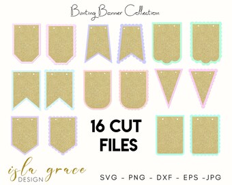 Banners SVG  Pennant Bunting SVG Template Cut File, Curved SVG, Scalloped Birthday Banners Cutting File, Cricut Cut Files, Silhouette