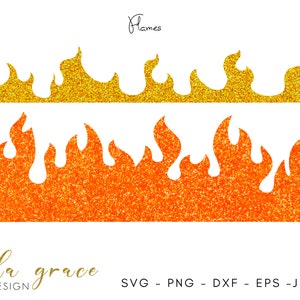 May include: Two rows of gold and orange glitter flames. The top row is gold glitter and the bottom row is orange glitter. The flames are in a repeating pattern.