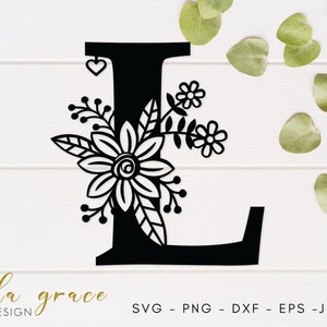 L Alfabeto floral SVG, Archivo de corte de monograma de boda de flores, Letra botánica L, Archivo de corte de silueta Cricut