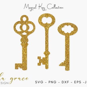 Llave SVG, Archivo de corte de llave vintage, Clip Art de llave antigua de boda, Llave esqueleto SVG, Conjunto de llaves de papel