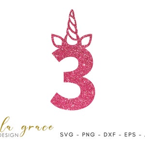 3ème anniversaire Licorne Corne SVG, 3ème Cake Topper, 3ème Décalcomanie, Licorne Anniversaire SVG