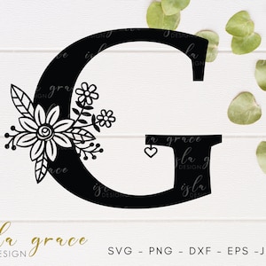 Floral Letter G SVG: Botanical Wedding Monogram Cut File