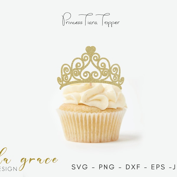 Princesa Tiara SVG, Princesa Corona Cupcake Topper SVG, Corona Pastel Topper SVG, Princesa Fiesta Archivos dxf para Cricut Cut Files,