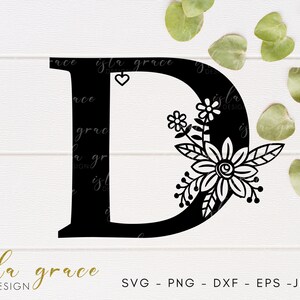 Bloemen alfabet SVG, bloem bruiloft monogram gesneden bestand, botanische letter D, Cricut silhouet snijden bestand