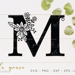 Floral Alphabet SVG, Flower Wedding Monogram Cut File, Botanical Letter ...