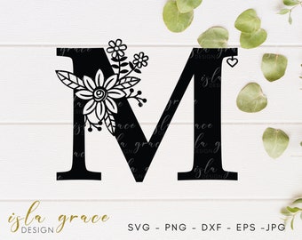Floral Letter M SVG, Botanical Monogram Cut File (Digital Download)
