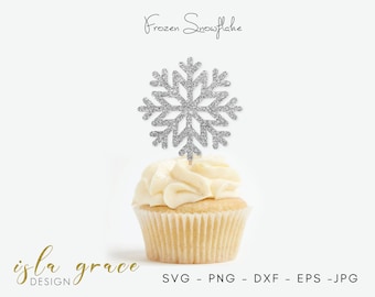 Snowflake Cupcake Topper SVG: Frozen Party Cut Files (Digital Download)