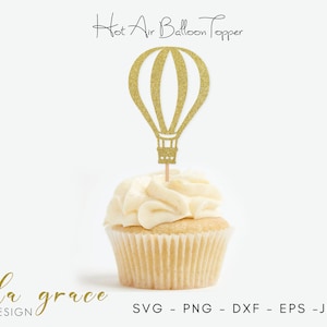 Globo aerostático SVG, Globo aerostático Topper SVG, Cupcake Topper SVG, Archivos dxf de fiesta arriba y lejos para archivos de corte Cricut, Archivos de corte de silueta,