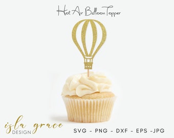 Hot Air Balloon Cupcake Topper SVG: Up and Away Party (Digital Files)