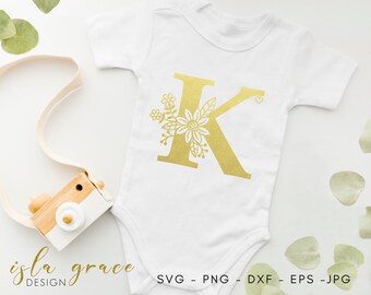Floral Letter K SVG: Botanical Wedding Monogram (Cut File)