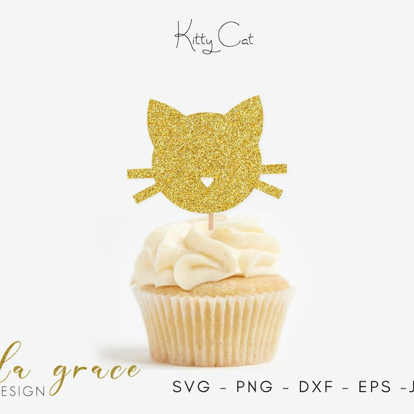 Kitty Cat Cake Topper SVG, Cat Face SVG, Pussy Cupcake Topper SVG, Cat Party dxf Files for Cricut Cut Files, Silhouette Cut Files,