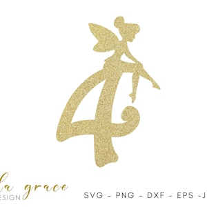 4e verjaardag Fairy nummer SVG, 4e Topper, 4e sticker, Fairy verjaardag SVG