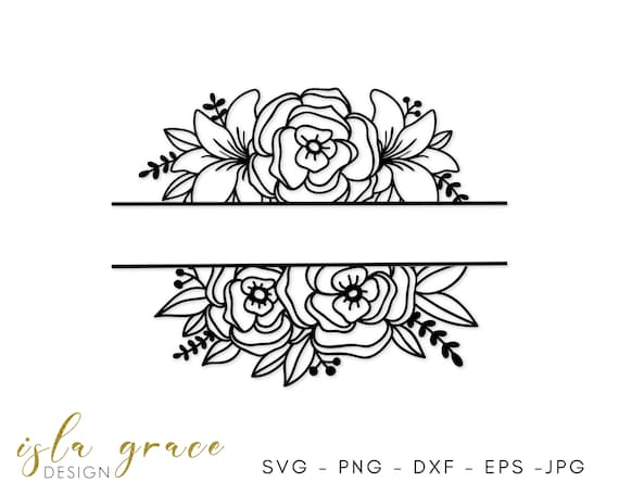 Flower Border SVG Dxf Png Pdf Split Monogram Svg Rose -  UK