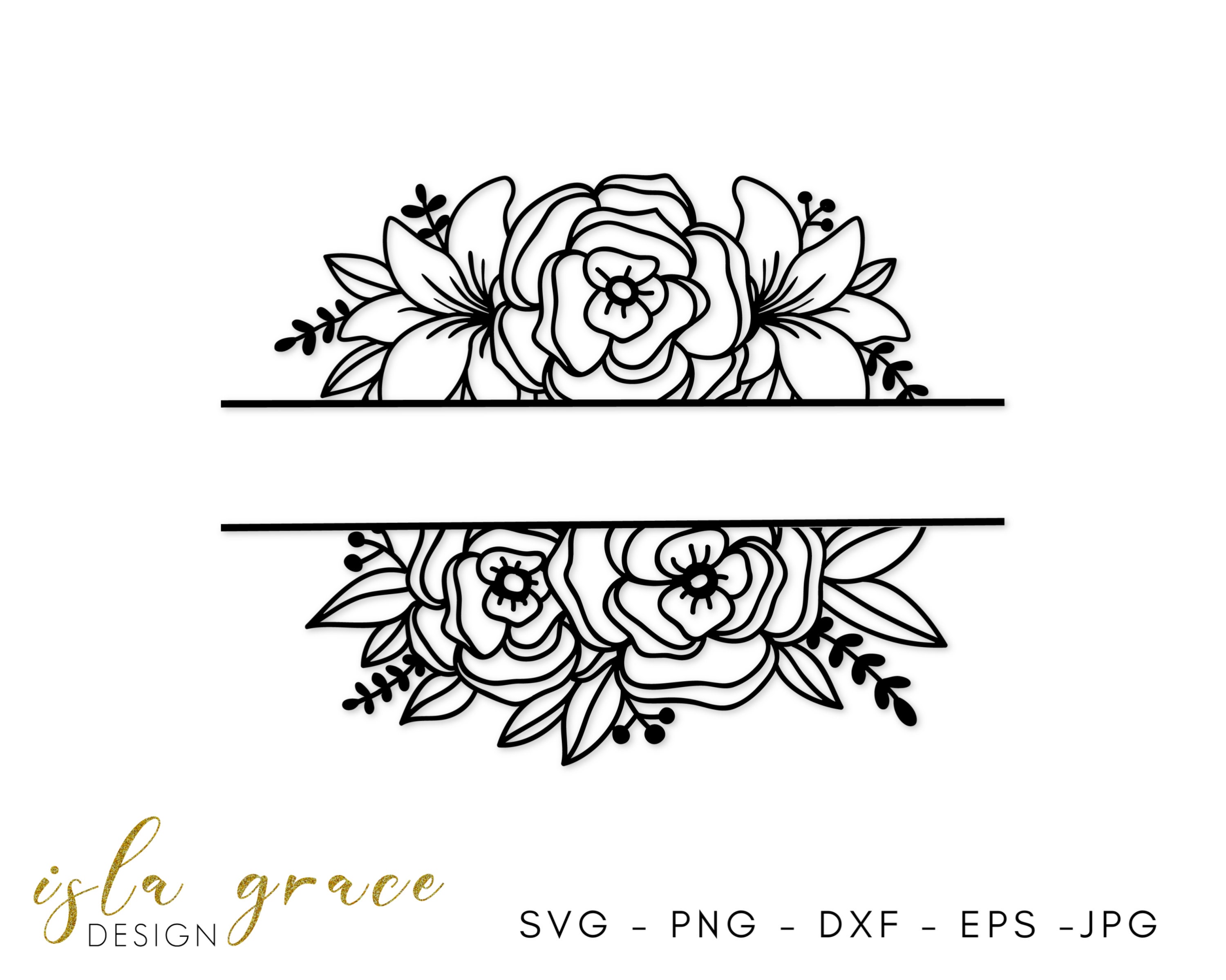 Split Floral Border Frame SVG Flower Monogram SVG Flower | Etsy