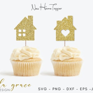 New Home SVG, House Warming Topper SVG, Cupcake Topper SVG, Real Estate Party Heart dxf Files for Cricut Cut Files, Silhouette Cut Files,